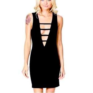 LF Emma + Sam Ribbed Deep V Ladder Body-con Dress